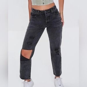 Forever 21 Black Distressed Straight Leg Jeans